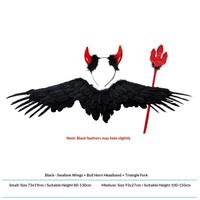 Black wings + horned headband + staff