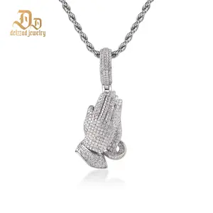 Delzzad 2.5ct Echo of Heaven Starlit Prayer Pendant Praying Hands Pendant Unisex Hip Hop Necklace Chain VVS Synthetic Moissanite Necklace Jewelry Copper Perfect Birthday Wedding Engagement Anniversary Christmas Valentine's Day Mother's Day Easter Gift