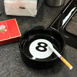Unique Black Eight Pieces Ceramic Ashtray-Perfect for a Regional Name for Billiards Rooms, Home Bars and Parties-Ideal Gifts & Ideas for Men Birthday Gift