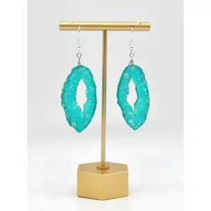 Shimmering Teal Resin Geode Inspired Earring
