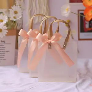 6/12 transparent handbags, festival gift packaging bags with butterfly ribbons, 5.91×5.12×2.76 inches, birthday bridesmaid gifts candy plastic gift bags, party favor bags, jewelry ring, necklace, earring box, Valentine's Day universal shopping bag