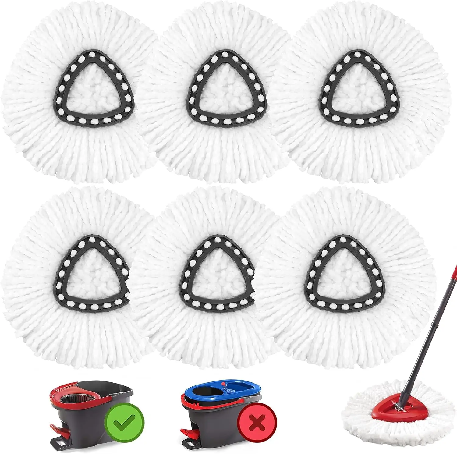 6 Pack Mop Head Replacement for O-Ceda Easywring, Reusable Microfiber Mop Refills, Spin Mop Replacement Head Easy Cleaning and Machine Washable
