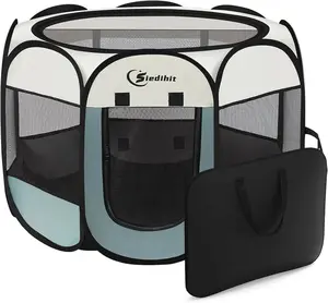 Small Dog Cat Playpen, Puppy Pet Playpen Indoor for Small Dog Crate Tent Cage Outdoor, Portable Pop Up Dogs Enclosure Kennel with Carrying Case for Dogs/Cats/Rabbits (Grey, Small)