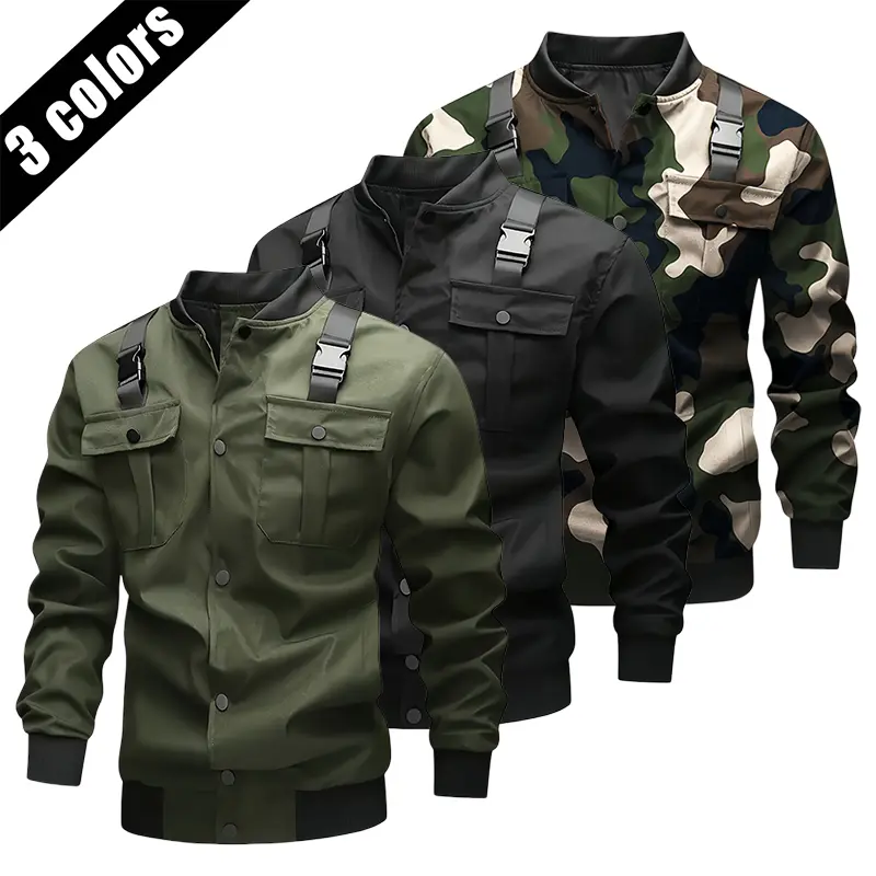 Men’s waterproof fabric windproof stand-collar jacket with zipper and drawstring, casual long sleeves with zippered pockets, outerwear for outdoor activities, suitable for all seasons, casual style men’s apparel, menswear.