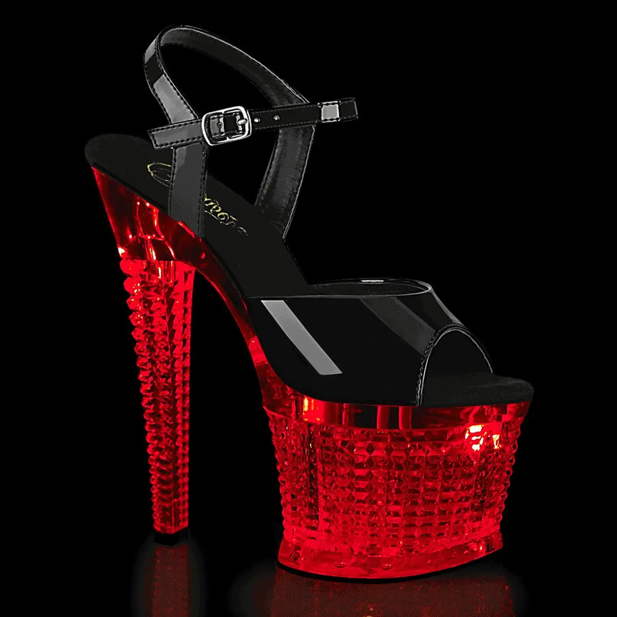 Pleaser Flashdance-709SPEC Women's 7" High Heel Sandals, Ankle Strap Fashion Footwear with Textured 3" Platform & USB Chargeable LED Lights
