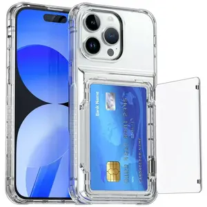 【Back Can Store Cards】Slim Clear iPhone Case with Card Holder for 17/16/15/14/13/12 Pro Max, 3-in-1 Shockproof Dustproof Wallet Case with Credit Card Slot, Transparent Protective Cover for Women Men, Perfect Gift for Her Him
