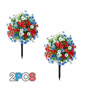 2 pieces of artificial flowers, Artificial Flower Set, available in red, white, and blue, outdoor flowers made of non-fading plastic materials, perfect for decorating porches and yards during Independence Day, anniversaries, Decorative Flowers