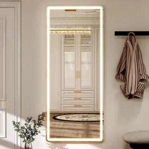 71"x26" Right Angles LED Full Length Mirror – Lighted Dimmable Floor Mirror with Stand & Wall Mount, 3-Color Modes, Full Body Mirror for Bedroom, Dressing Room, Cloakroom