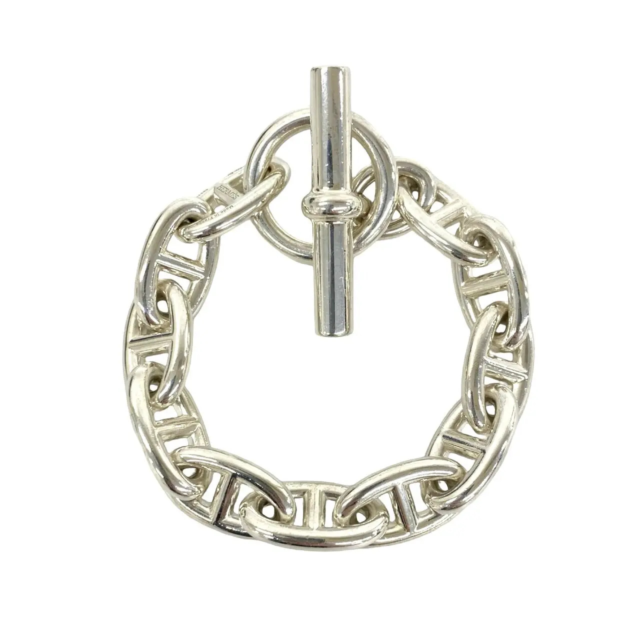 Pre-owned HERMÈS Sterling Silver 925 (Ag925) Small Leather Goods Hermes Chaine d’Ancre GM Bracelet