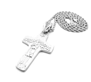 Catholic Pope Francis Cross Pendant Necklace with 24" Box, Cuban & Rope Chain - Durable Alloy with Gold & Silver Plated