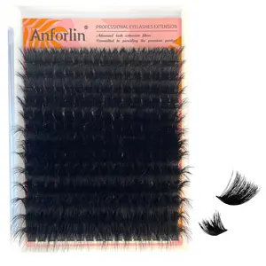 Lash Clusters 10-20mm Thick 200D Cluster Eyelash Extensions 224 Pcs D Curly Volume Eyelash Clusters 3D Mega Long Lash Clusters False Eyelashes DIY at Home