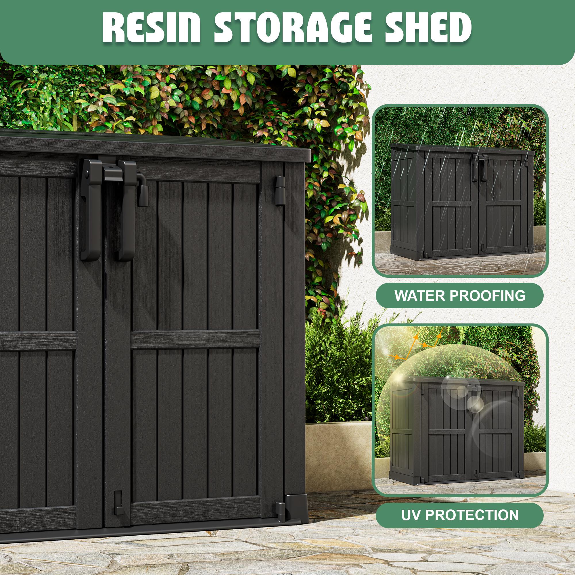 RIWENGO Outdoor Storage Shed Horizontal Storage Cabinet Waterproof for Garden Patio Backyard Trash Can Storage for Garbage Cans Tools Lawn Mower