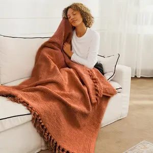 Knit Blanket Ultra-Soft Cozy Throw Handknit Style for Couch, Luxurious Lightweight  Decor, Fall Orange 50"x60"