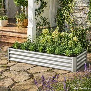 Galvanized Steel Rectangle Raised Planter Box, 72x36x12" Outdoor Rustproof Coated Metal Garden Bed for Plants, Vegetables - Silver