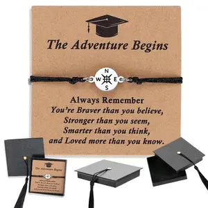 Graduation Gift Compass Bracelet Symbolizing Guidance with Creative Phd Hat Box, Perfect Present for Classmates and Friends, Unique Graduation Souvenir