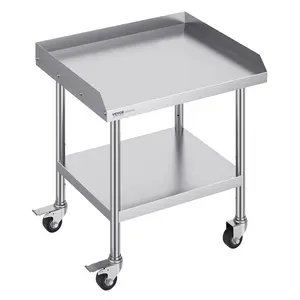 VEVOR Stainless Steel Kitchen Work Table, 24x28x30 In Heavy-Duty Prep Table with Smooth Adjustable Casters, 3-Sided Backsplash & Racks, Commercial Food Prep Trolley for Restaurant Home
