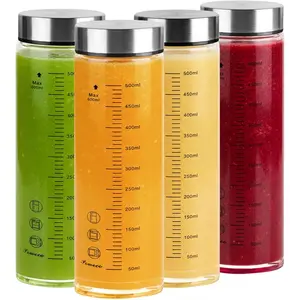 Juice 4 Pack 20 oz - Wide Mouth with Lids - for Juicing, Protein, Smoothie, Milk, Reusable, BPA Free, Stainless Lids, Blender, Shaker Bottle (600ml)