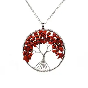 Wire wrapped tree of life necklace with natural gemstones