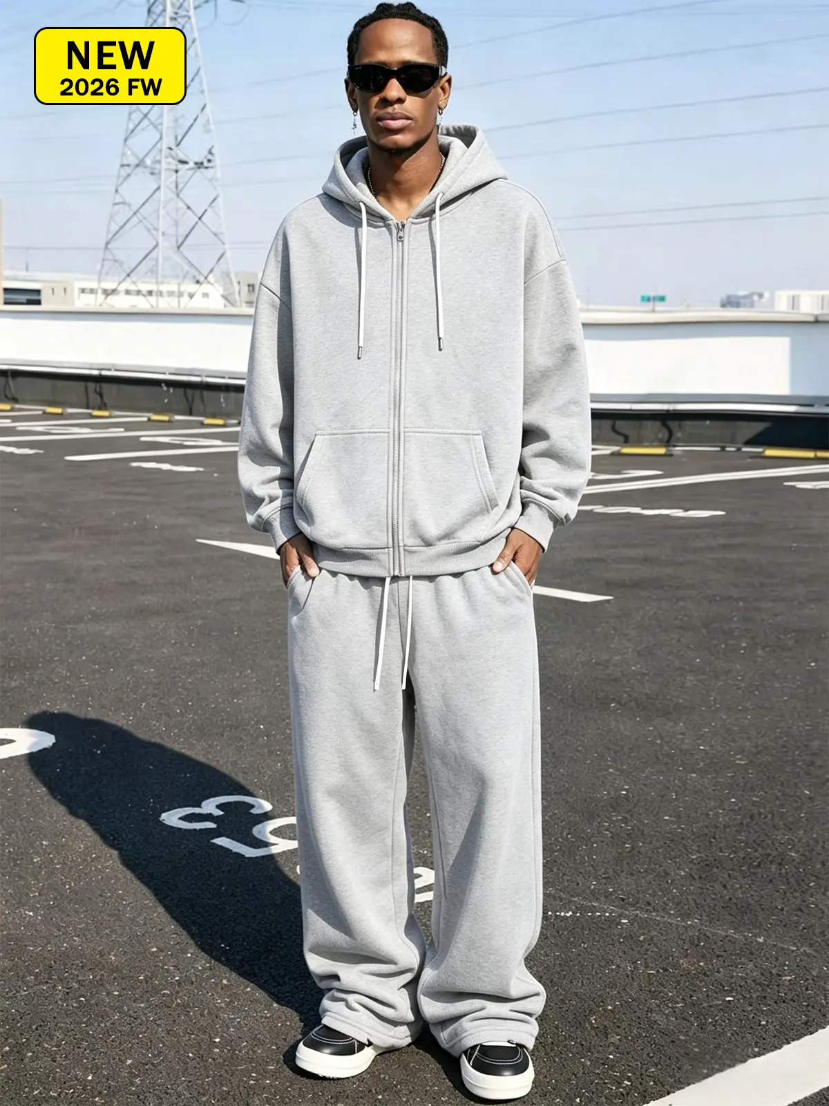 Men’s spring/autumn hooded knit cardigan sweatshirt + sweatpants set, loose, breathable, comfortable, athletic casual pants