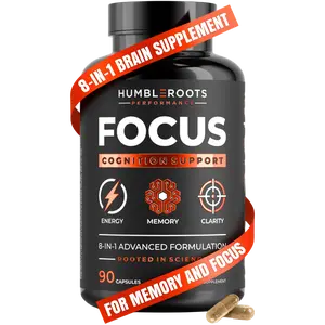 FOCUS by HUMBLEROOTS | 8-IN-1 All-Natural Nootropic Formula | Powerful Brain Support Supplement for Energy, Memory, & Clarity | Organic Lion's Mane & Rhodiola | Cognizin Citicoline & CognatiQ | Caffeine & L-Theanine | Huperzine-A & Vitamin B12