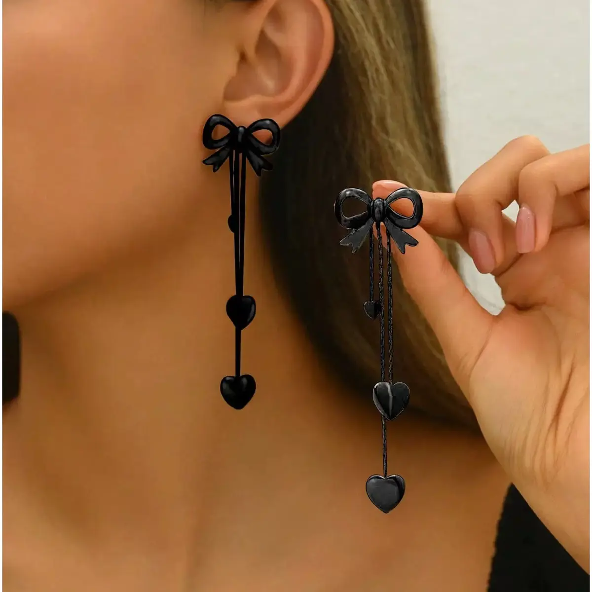Whimsical Dangle Earrings for Women, Trendy Coquette Aesthetic Ribbon Bow with Cascading Tassels, Statement Fashion Jewelry for Valentine's Day, Whimsical Earrings, Drop, Jewelry Style Earrings