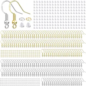 Hypoallergenic Earring Hooks, 600 Pcs Earring Making Supplies Kit with Earring Hooks, Jump Rings and Earring Backs for Jewelry Making (Silver and Gold)