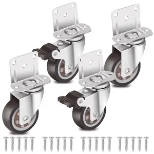 Side Mount Casters 2 Inch L-Shaped Small Rubber Caster Set of 4, Ball Bearing 360 Degree Plate Swivel Castors Wheel 600 LBS, Casters Wheels for Furniture, Baby Bed, Kitchen, Cabinet, Table