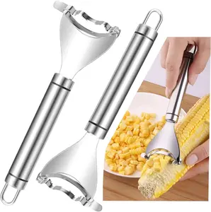 2 Pcs Corn Peeler Corn Planer Thresher Stainless Steel Corn Peeler for Corn On the Cob Corn Kernel Remover Tool Magic Corn Stripper Tool Corn Cutter Corn Scraper with Ergonomic Handle for Kitchen