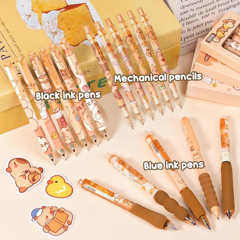 School Supplies Set – 36PCS Cute Capybara Stationery with Pencil Case, Gel Pens, Pencils, Stickers, Pins, Notebooks & Sticky Notes – Kawaii Valentine's Day Gift Idea for Students, Friends, or Stationery Lovers