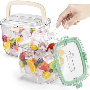 2 Pcs 5l Ice Storage Bin for Freezer with Lid for Clear Ices Bucket Refrigerator Containers for Beverage Beers Party Outdoor Camping Portable