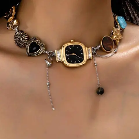Y2K Style Multi-Element Necklace with Watch/heart/star/butterfly Charms, Chain Necklaces, Trendy Charm Necklaces, Fashionable Charm Necklace for Women, Ideal Valentine's Day Gift
