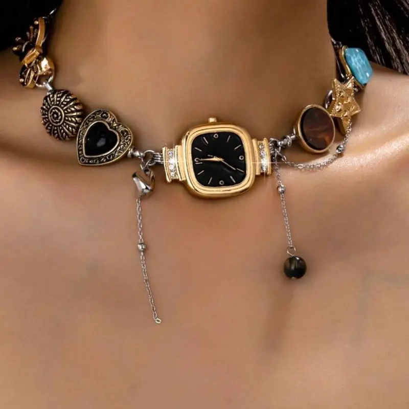 Y2K Style Multi-Element Necklace with Watch/heart/star/butterfly Charms, Chain Necklaces, Trendy Charm Necklaces, Fashionable Charm Necklace for Women, Ideal Valentine's Day Gift