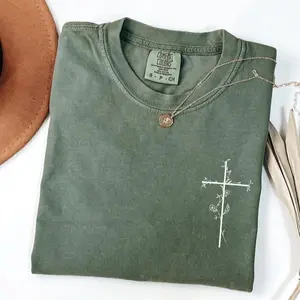Comfort Colors Floral Cross Tshirt Aesthetic Faith Christian Gift Religious Tshirt Church Group Apparel Worship Outfit Prayer Tee