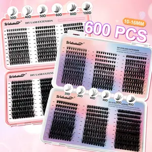600pcs Mixed Type False Eyelashes, High Capacity Dense Style, 30+40+50+60+80+100D, Ultra Soft Lash Clusters, Easy to Use, Multiple Options