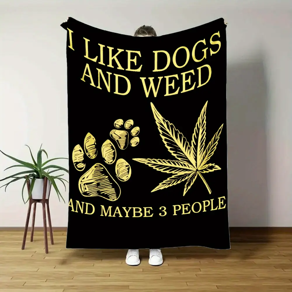 I Like Dogs And Weed Blanket, Funny Cannabis Leaf Throw Blanket, Dog Lover Gift Blanket, Black Flannel Fleece Blanket for Sofa Couch Bed, Funny Stoner Room Decor, Marijuana Leaf Pattern Blanket, Cozy Home Decor Gift for Pet Lovers, Unique Weed Lover Gift