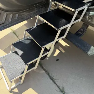 VEVOR Dog Stair for Cars,  Wide 4-step Dog Car Steps, Folding Dog Car Ramp with Nonslip Surface, Portable Pet Steps Lightweight Aluminum for Car, SUV and Truck, Supports up to 250 lbs