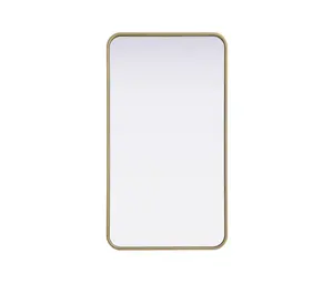 360 Stand MR8A2036BRA 20x36 in. Modern Iron Contour Metal Rectangle Mirror, Rounded Edges, Brass Finish, Elegant Smooth Home Decor Piece for Hanging, Decorative