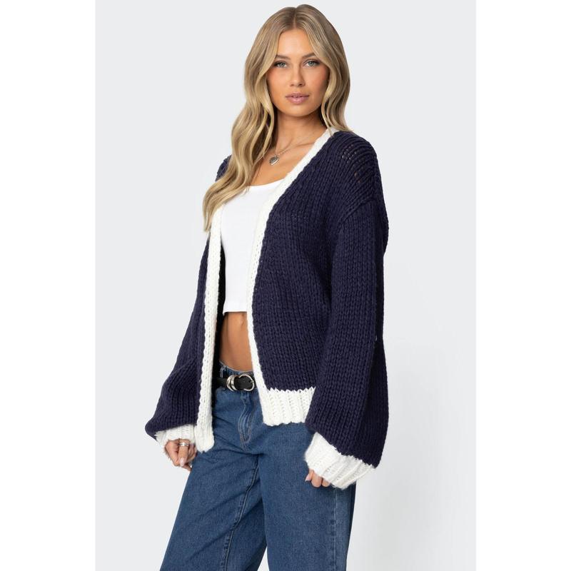 Contrast Chunky Knit Cardigan