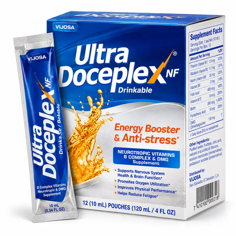 Ultra Doceplex NF Sugar-Free Body Vitamins B Complex + DMG Supplement, Citrus Flavor, 10 mL Drinkable Pouches, 12 Count, Natural Wellness & Metabolic Boost Fitness Support