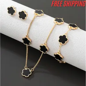 1pc Simple & Classic Lucky Four-Leaf Clover Pendant Necklace, 1pc Bracelet And 1pair Earrings Women's Jewelry Set Valentines pearl necklace