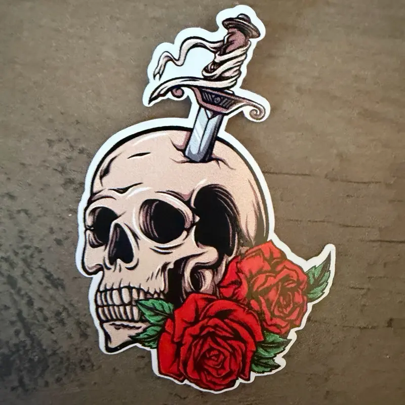 Skull Dagger Rose Sticker 2.5 Inches Tall Peel And Stick Vinyl For Phones Hard Hats Tool Boxes Tumblers