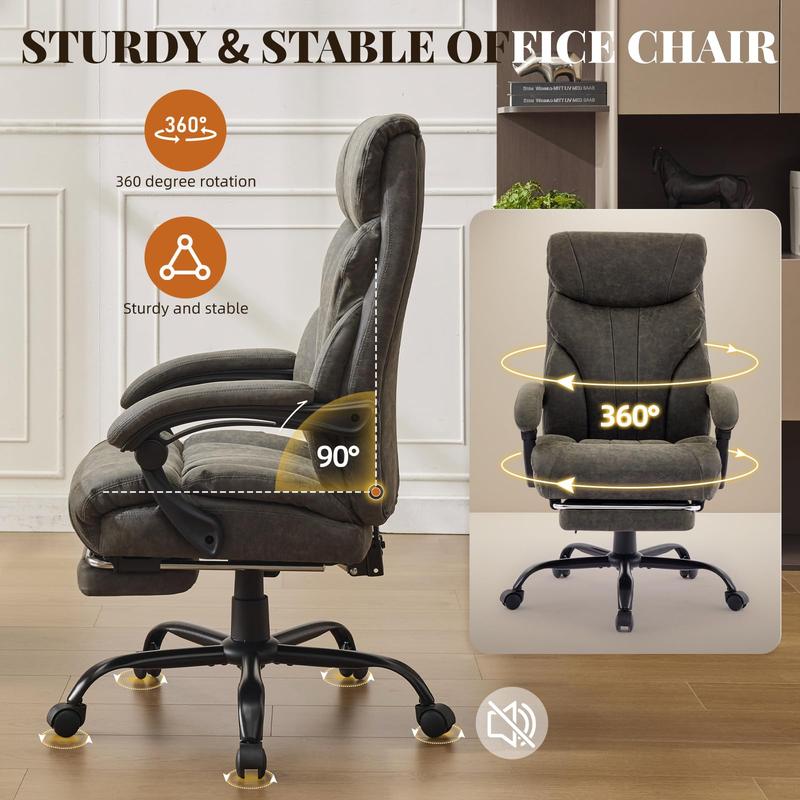 Gray Big and Tall Office Chairs with Foot Rest,500LBS Wide Ergonomic Gaming Chair,100-135°Recline Executive Leather Computer Chairs with Adjustable Height