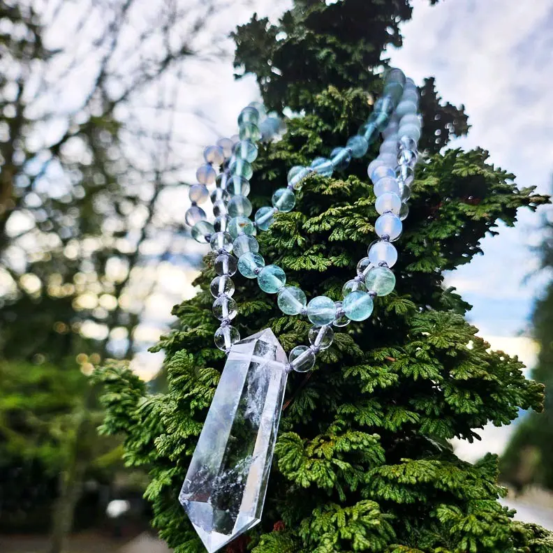 Clear Quartz Point Hand Knotted Prayer Beads