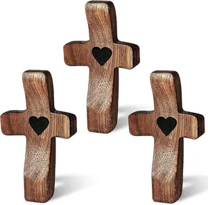 3Pcs Pocket Wooden Cross Decorations - Anxiety Relief Fidget Cross, Spiritual Gift for Stress Relief,Home office Decorative Religious Ornaments