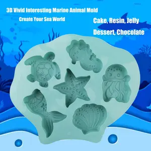 1pc, 3D Marine Animal Shaped Silicone Cake Mold, Including Seahorse, Turtle, Jellyfish, Shell, Mermaid Tail Shaped Mold, Non-Stick Baking Mold, Suitable For Wedding Cakes, Chocolate, Jelly, Holiday Desserts, Baking Tools