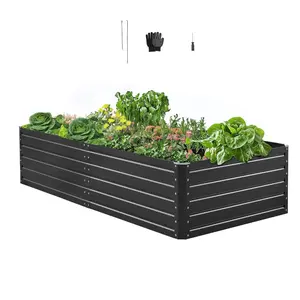 Galvalume Metal Raised Garden Bed - 6.7x3x1.5 ft Large Open-Bottom Elevated Planting Boxes, Gray Outdoor Planter for Growing Vegetables, Flowers