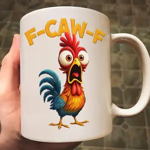 Funny Rooster Mug – “F-CAW-F” Sarcastic Chicken Coffee Cup