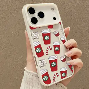 Christmas Coffee Cups Candy Canes Desserts & Snowflakes Magnetic Phone Case for iPhone 17 Air 16 15 14 Pro Max 13 12 11 XR XS Plus E Shockproof Non Slip Silicone Acrylic Aesthetic Durable Cover Cellphone  Casing Cover Protective Screen Protector Black tpu
