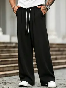Men’s ice silk long pants — drawstring waist, breathable ice silk fabric, casual comfortable loungewear and loose-fit pants, suitable for home wear and leisure.