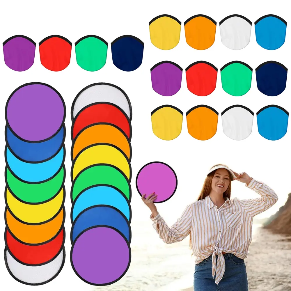 24 Pieces Foldable Flying Disc Fan Folding Pocket Discs Set Folding Flying Beach Party Favors for Teens Summer Outdoor Activity Flying Fan for Birthday Party Halloween Christmas